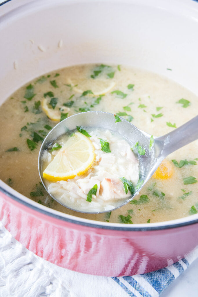 pot of avgolemono soup