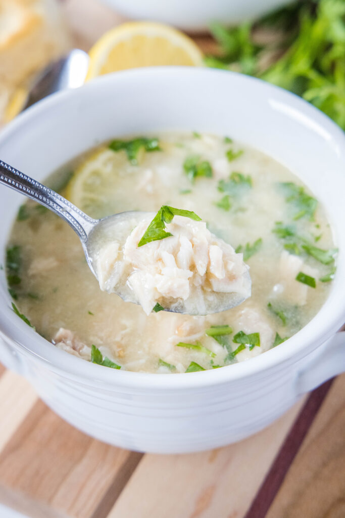 a spoonful of lemon chicken and rice soup