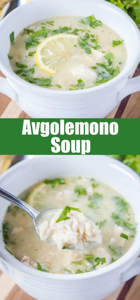close up avgolemono soup for pinterest