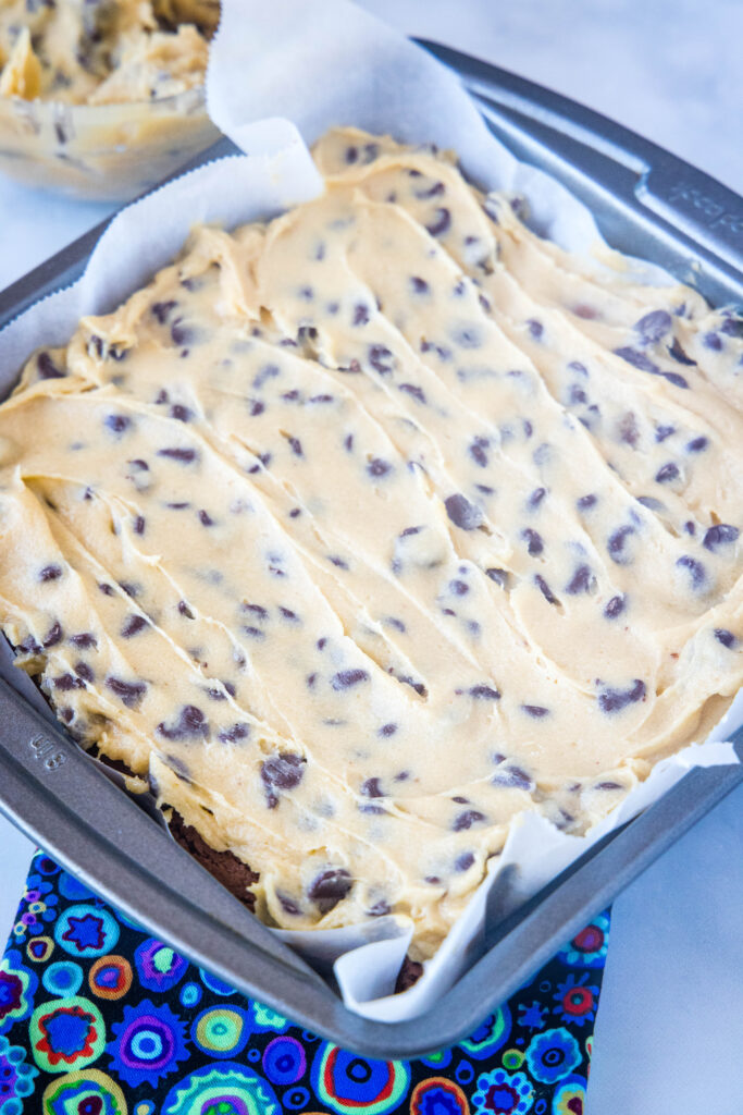 brownies frosted with cookie dough frosting