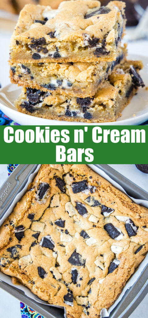 close up cookies and cream bars for pinterest