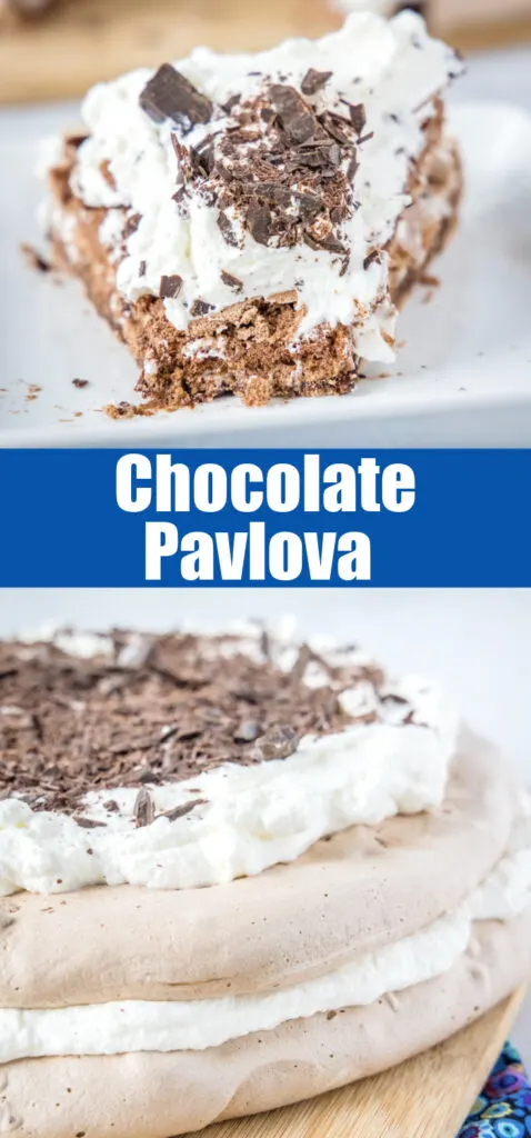 close up chocolate pavlova for pinterest