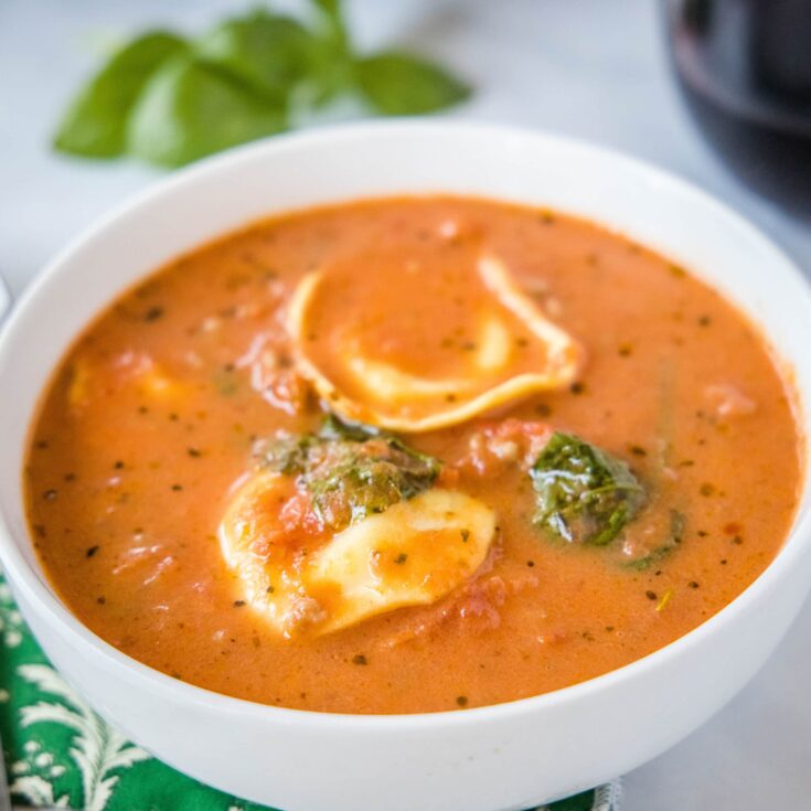 square image of tortellini soup