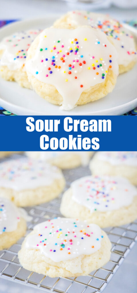 close up sour cream cookies with sprinkles for pinterest