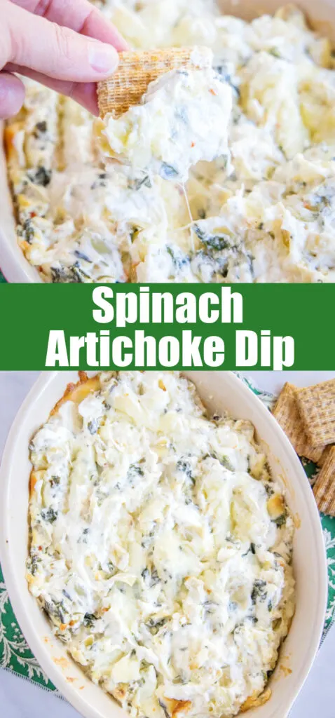 close up spinach artichoke dip for pinterst