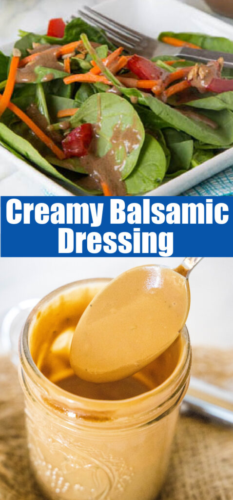 close up creamy balsamic dressing for pinterest