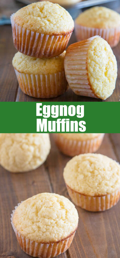 close up eggnog muffins on a wood table