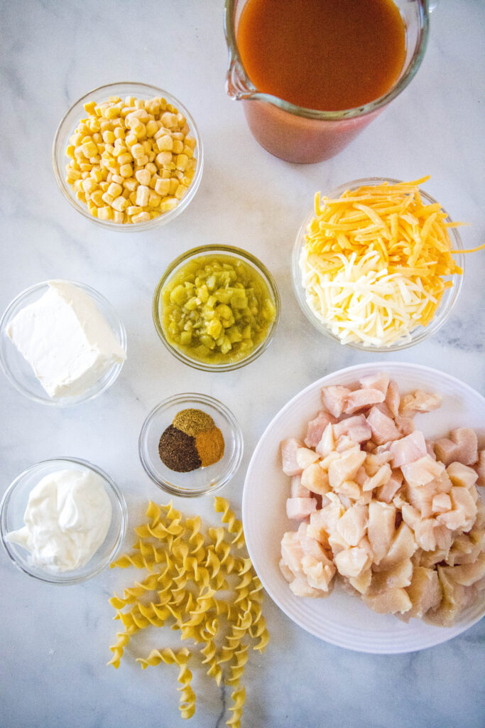 Ingredients for enchilada pasta bake