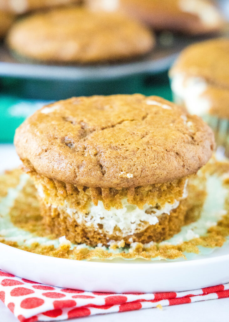 gingerbread cheesecake muffin with the wrapper removed