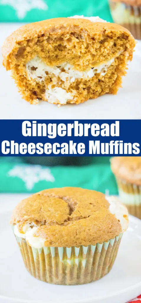 close up gingerbread cheesecake muffins for pinterest