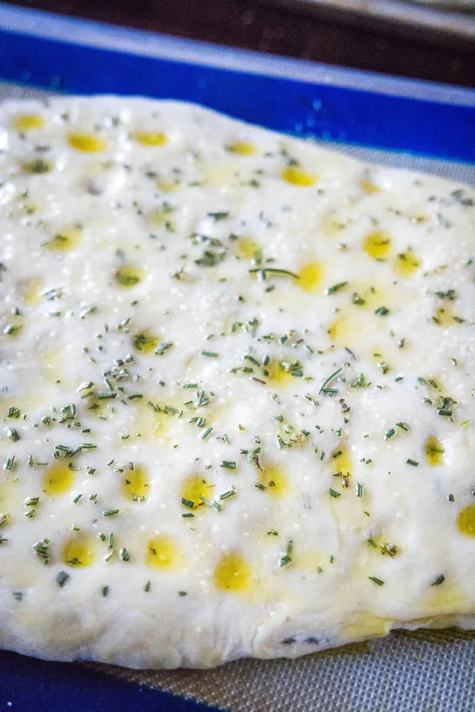 rosemary focaccia dough ready for the oven