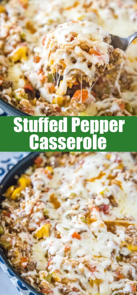 unstuffed pepper casserole close up for pinterest