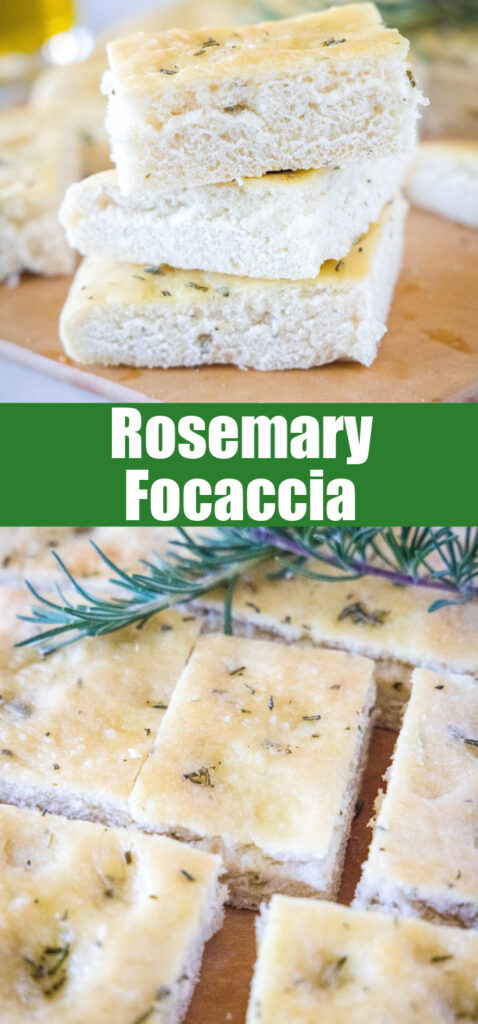 Close-up of rosemary focaccia bread for Pinterest
