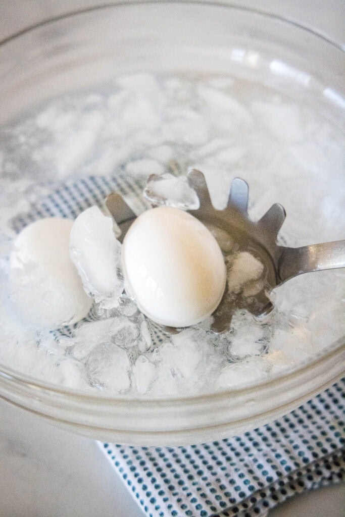 putting egg in an ice bath