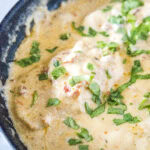 close up marry me chicken in a skillet