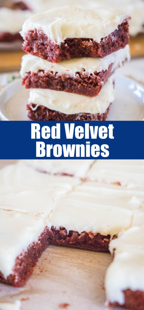 close up red velvet brownies for pinterest