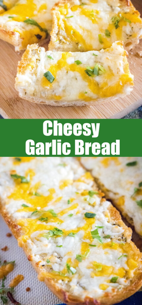 close up of garlic bread for pinterest