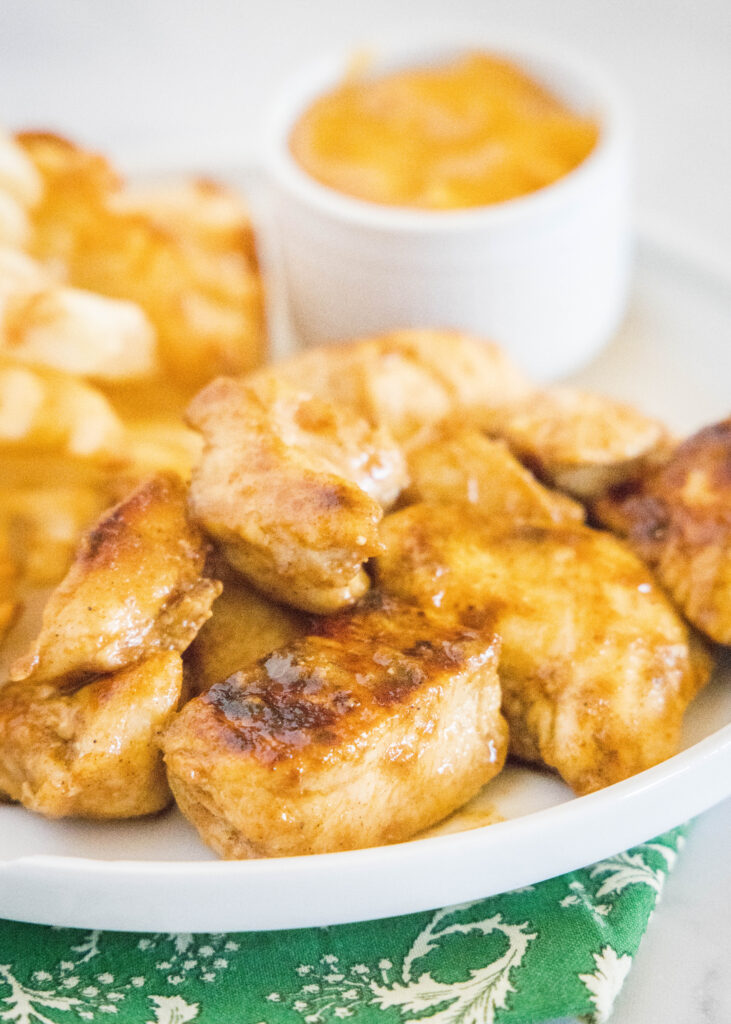 Grilled chicken nuggets on a plate