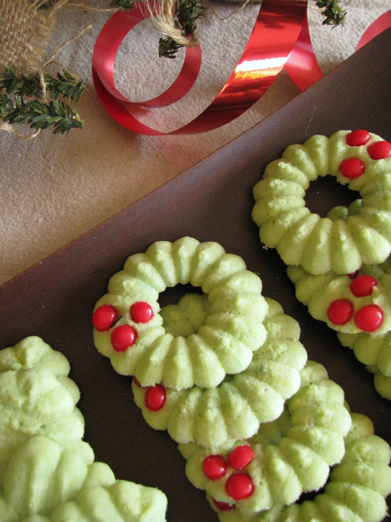 spritz cookies on serving tray
