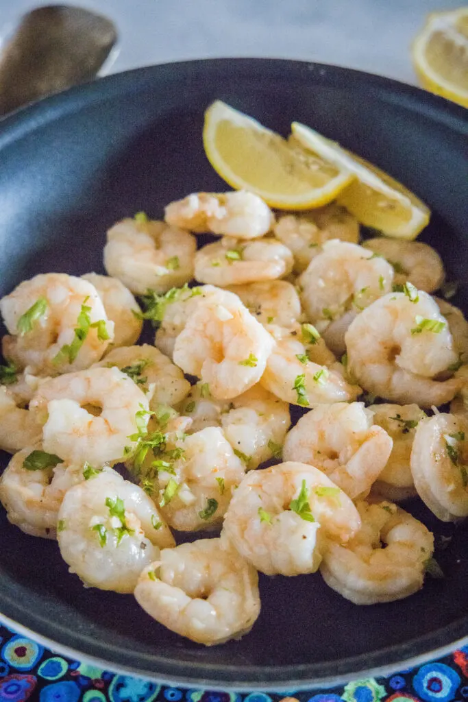 shrimp in garlic butter in a skillet