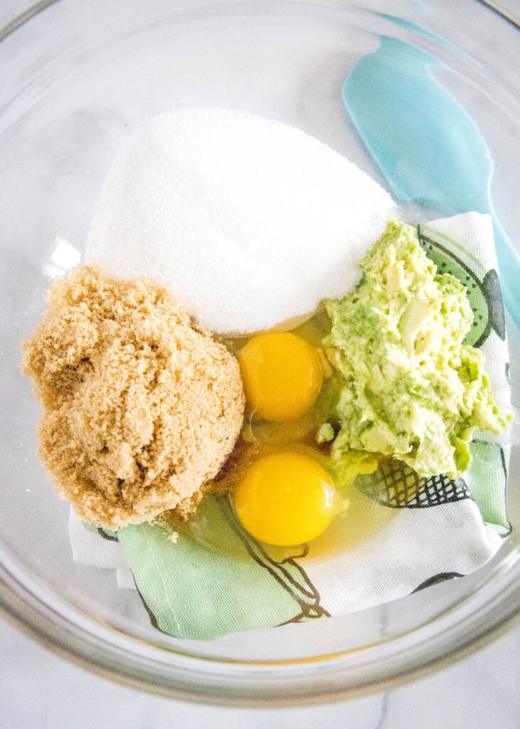 Mixing wet ingredients for avocado brownies