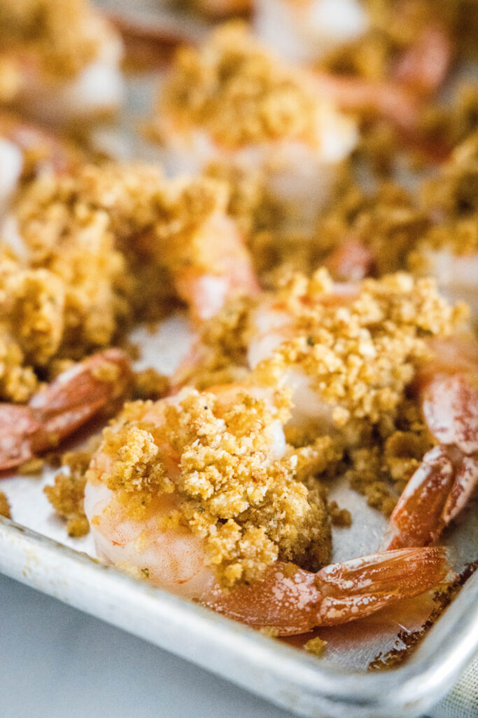 crispy baked shrimp on a baking sheet