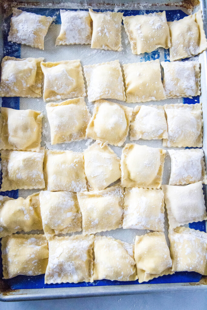 ravioli on a baking sheet