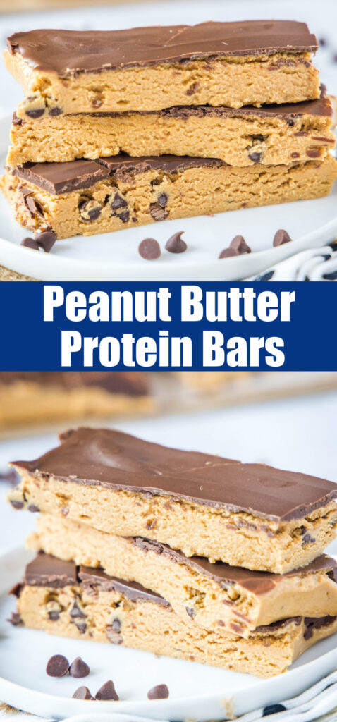 close up stacked protein bars on a white plate