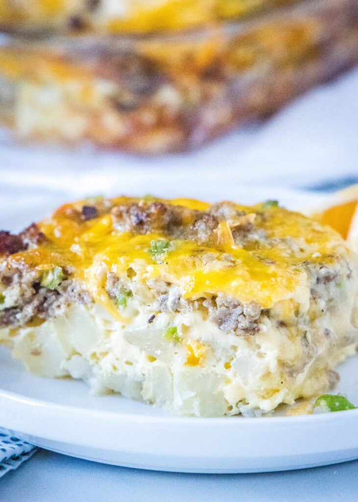 sliced breakfast casserole on a plate