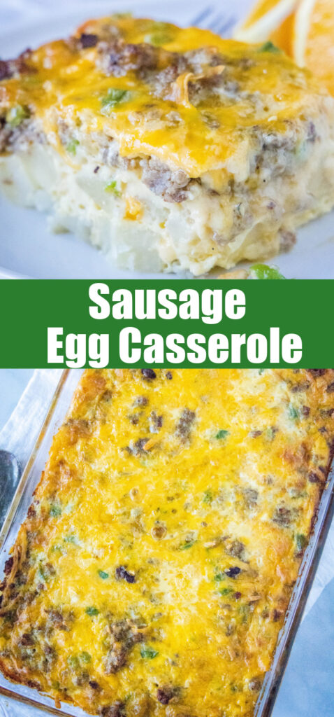close up sausage egg casserole for pinterest