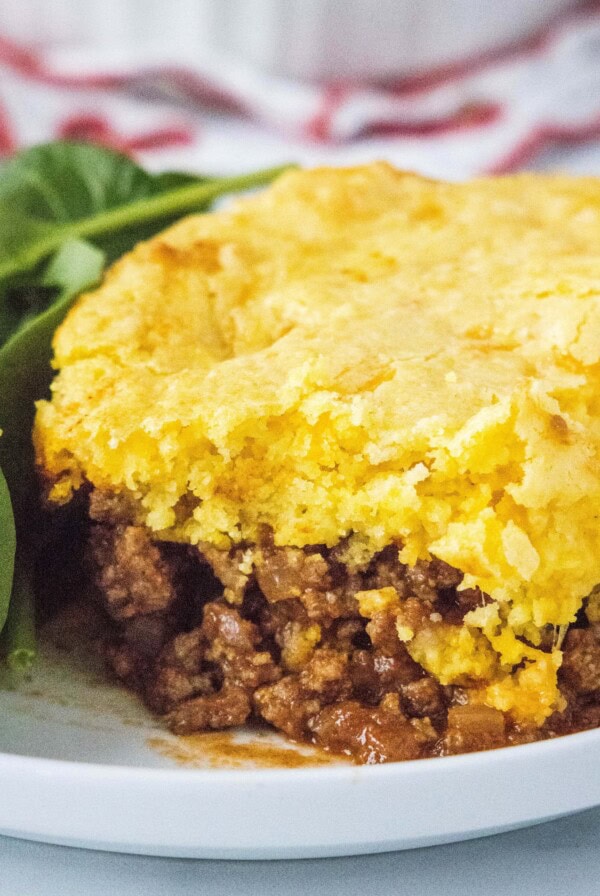 close up sloppy joe cornbread casserole
