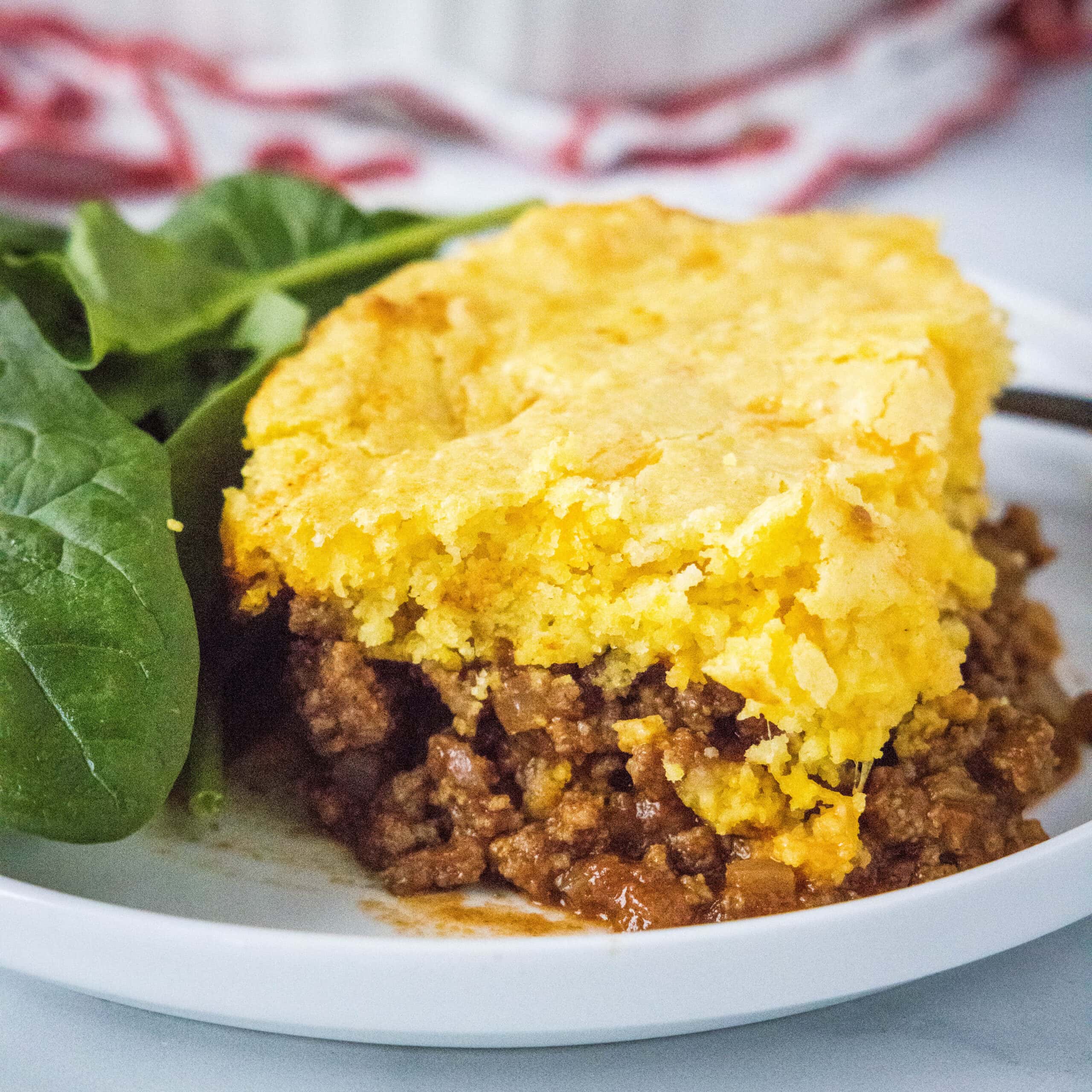 close up sloppy joe cornbread casserole