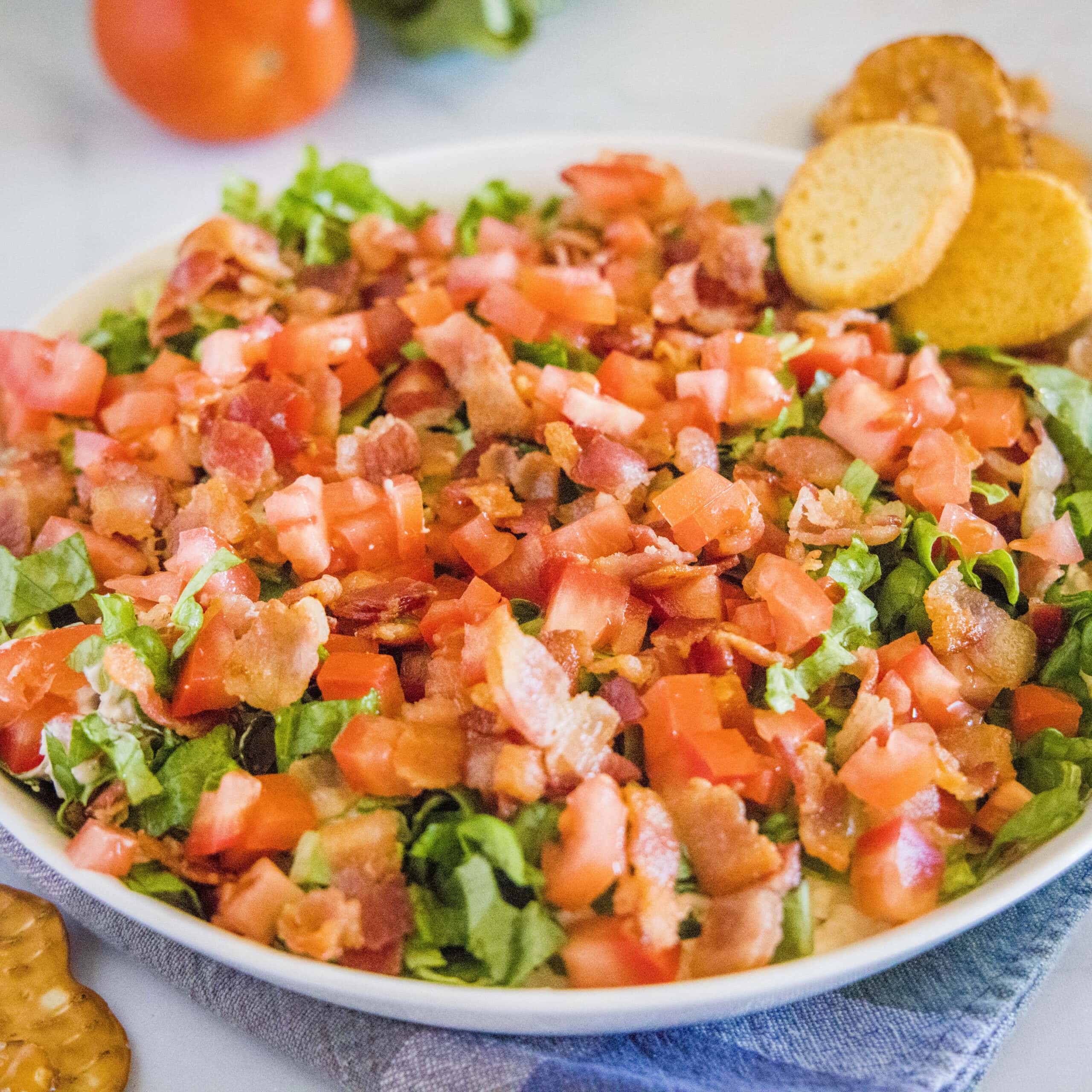 close up blt dip in a bowl