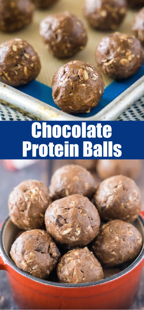 close up chocolate protein bites for pinterest