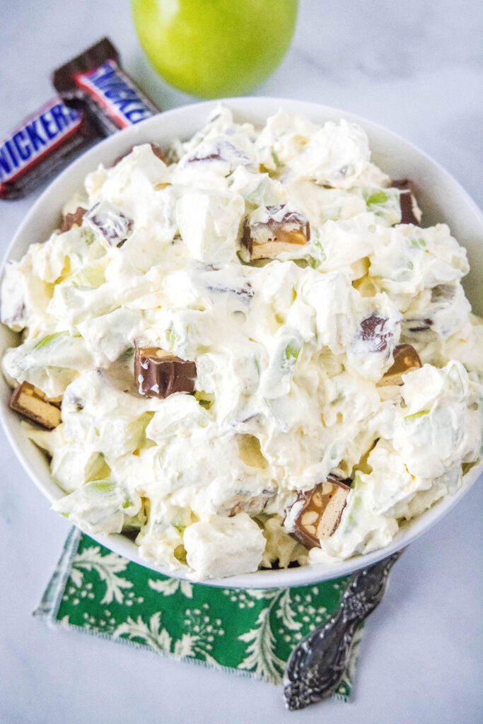 snicker apple salad in a bowl