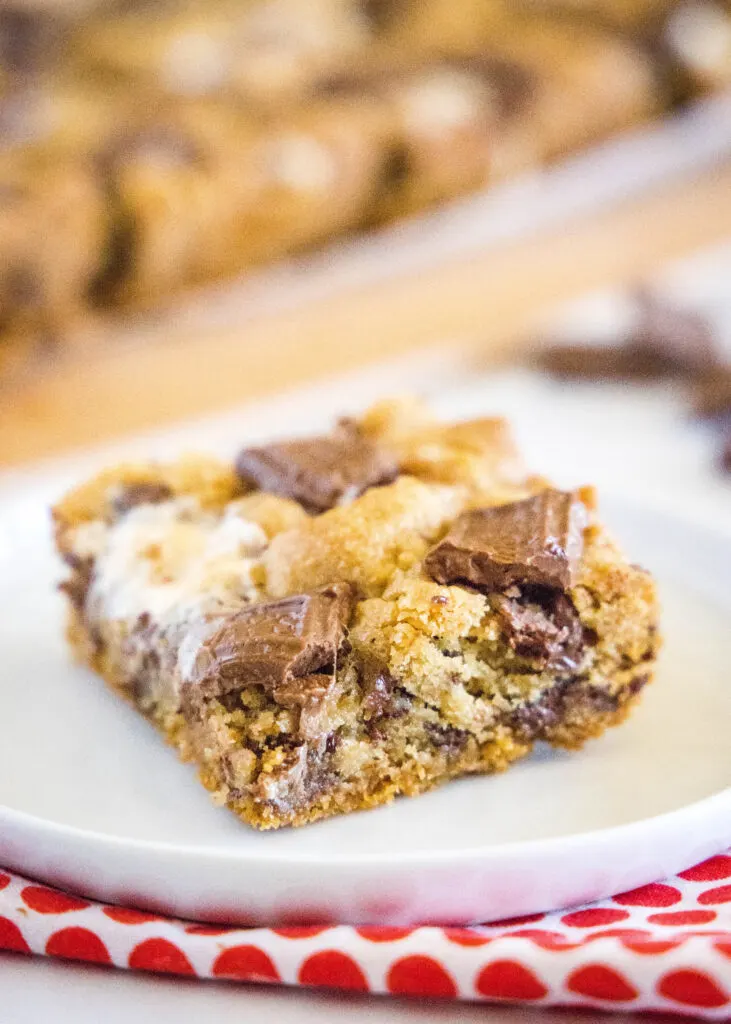 s'mores cookie bar on a white plate