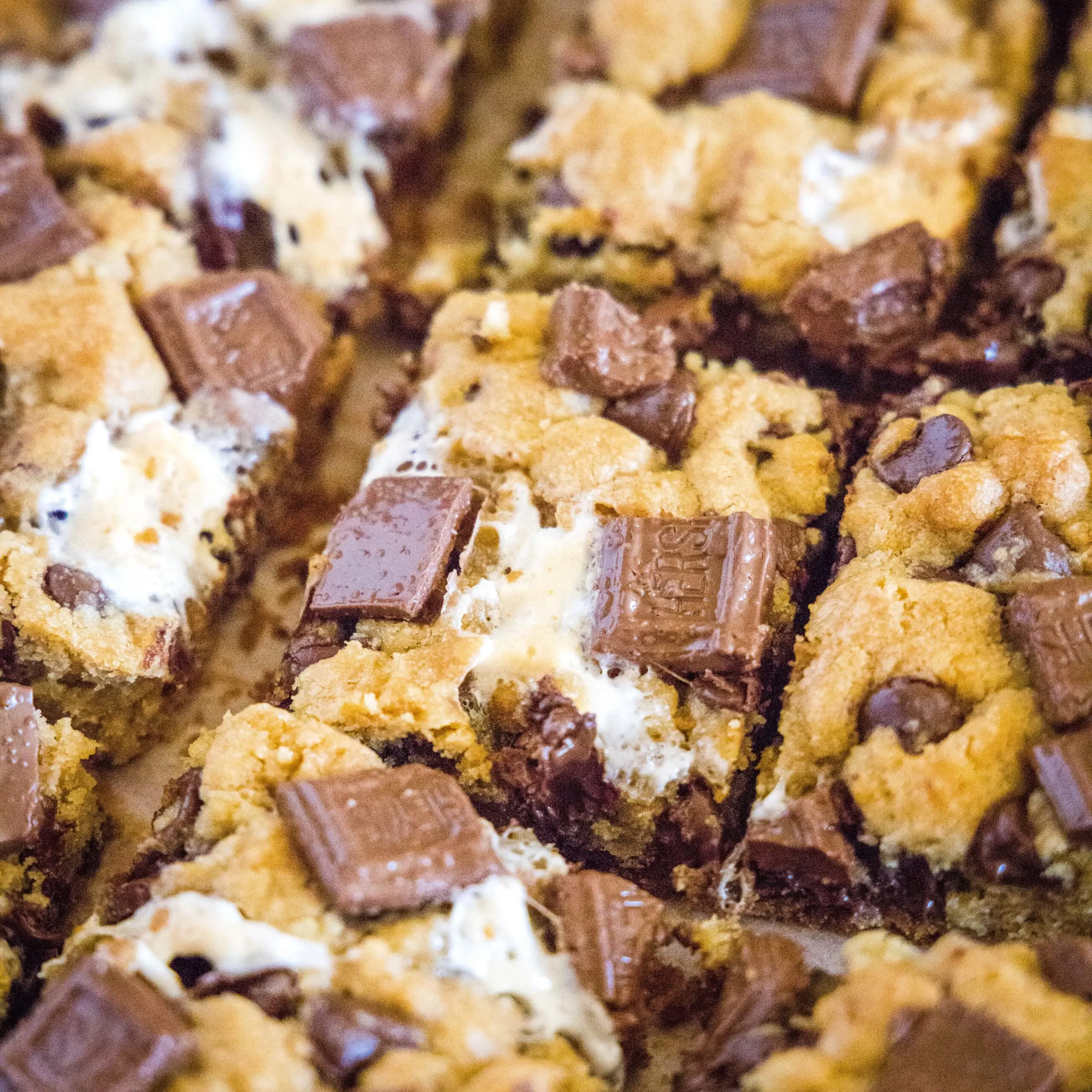 sliced s'mores bar cookies close up
