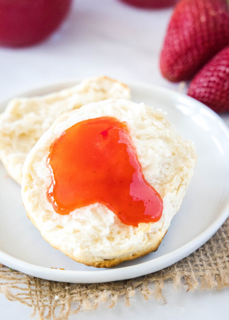 strawberry jelly on a biscuit