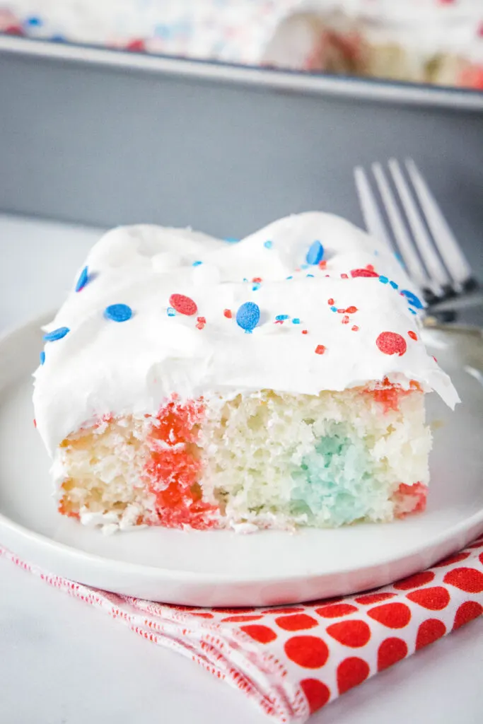 slice of red white and blue pokr cake