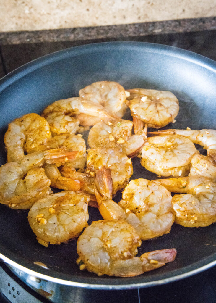 cooking shrimp in a skillet