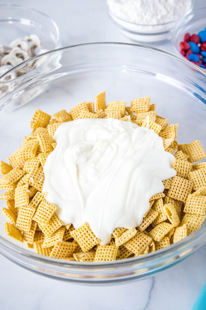 adding white chocolate to chex cereal