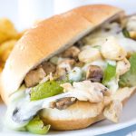 Close up of a chicken Philly cheesesteak