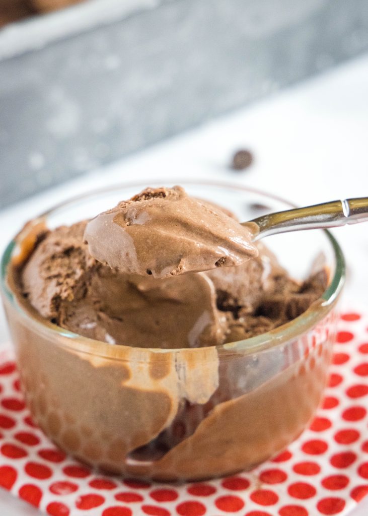 a spoonful of chocolate ice cream