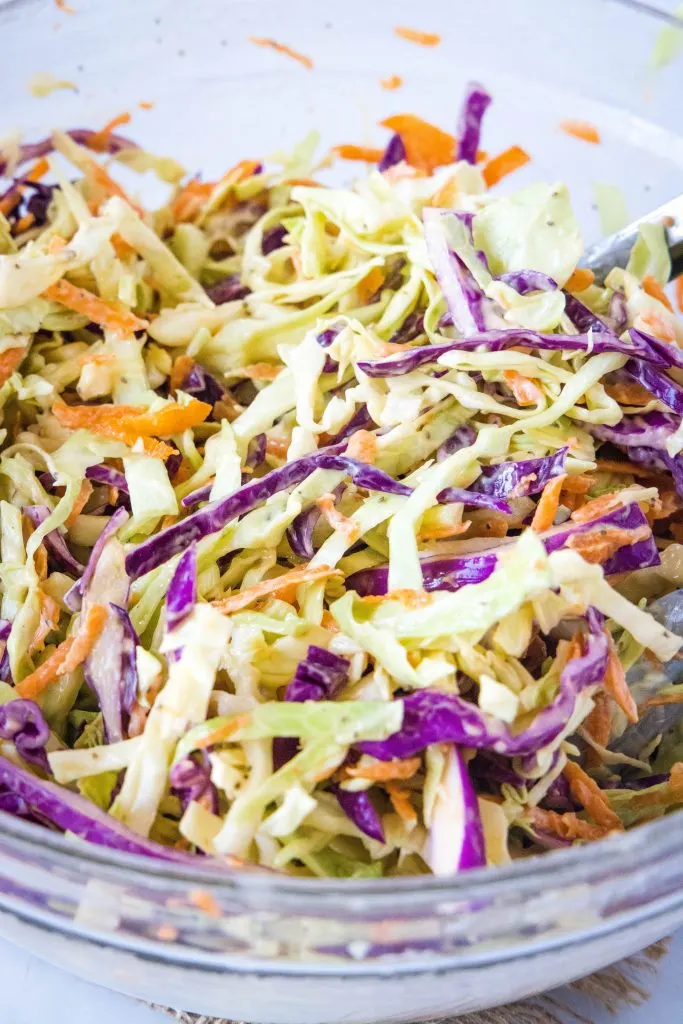 creamy homemade coleslaw in a mixing bowl