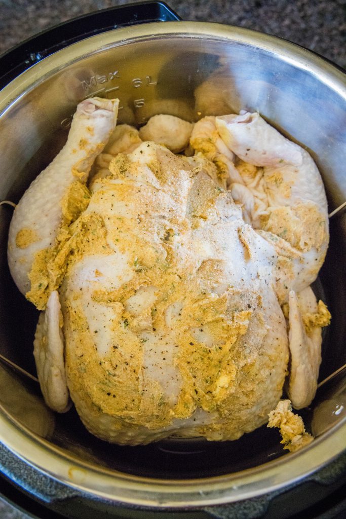 whole chicken sitting in the Instant pot