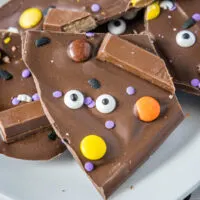 cropped close up of a piece of halloween candy bark