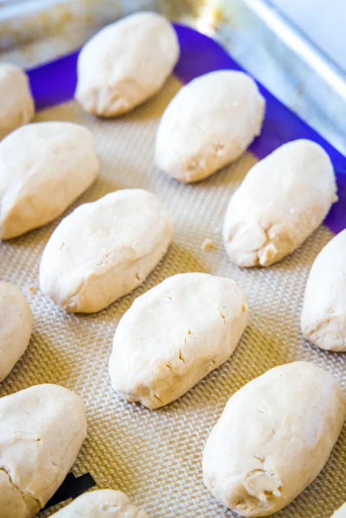 peanut butter shaped footballs on baking tray
