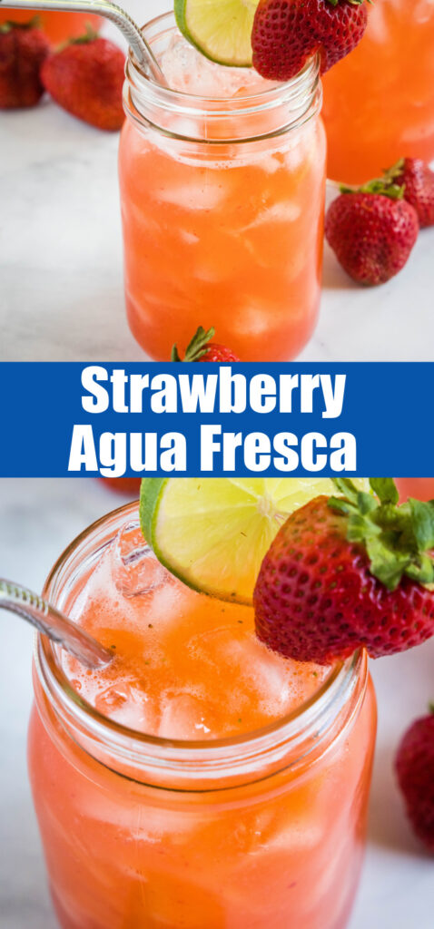 close up strawberry agua fresca for pitnerest
