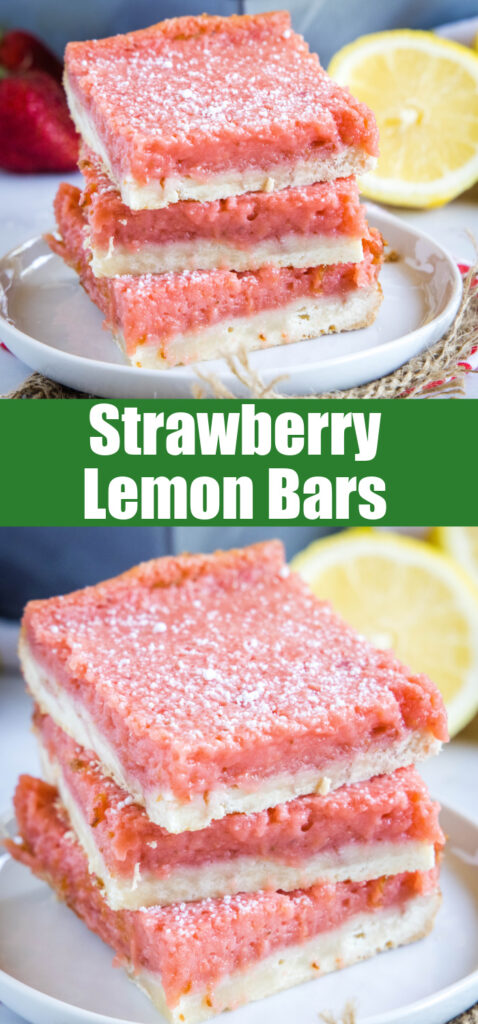 strawberry lemon bars close up for pinterest