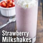 strawberry milkshake with text overlay for pinterest